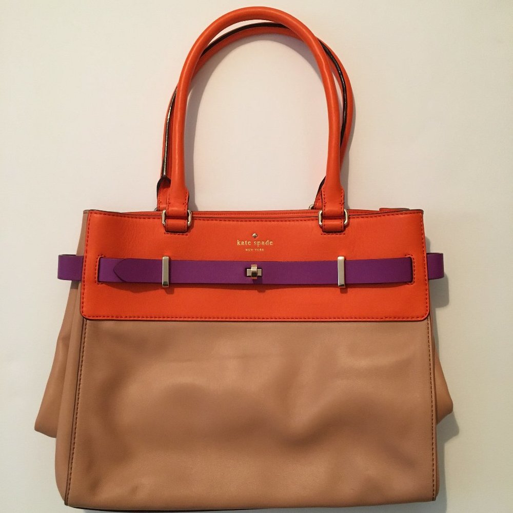 kate spade Shoulder Tote Purse | Tan Orange Purple